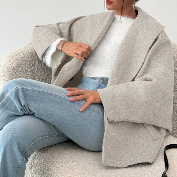 Khaki Casual Women's Elegant Lapel Versatile Coat - Picture 6 of 7